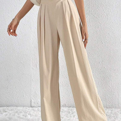 Pantalones anchos plisados de color liso, elegantes e informales para mujer