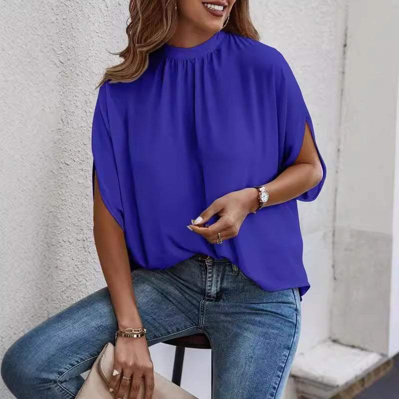 Blusa informal de verano con mangas murciélago y color liso para mujer