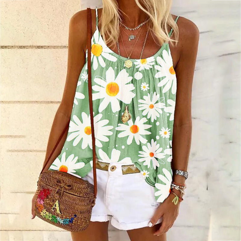 Plus Size Women Casual Floral Print Loose Beach Tank Top