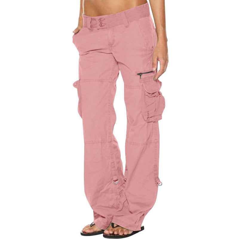 Women Fashion Casual Loose Pocket Wide-Legged Pants