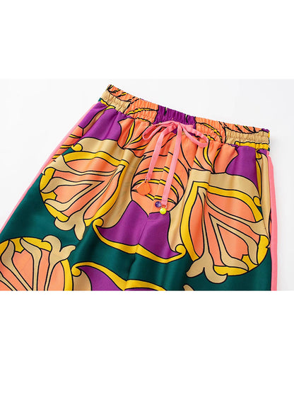 Conjunto de 2 piezas formado por blusa y pantalón, camisa y pantalón, con cintura elástica y estampado informal para mujer