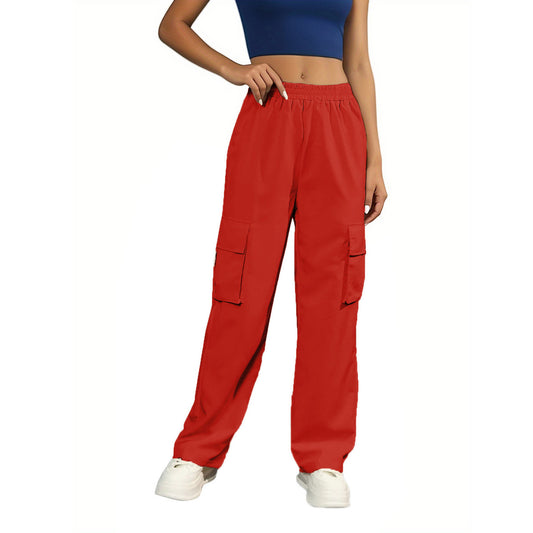 Pantalones casuales de cintura alta con bolsillos y color sólido para mujer