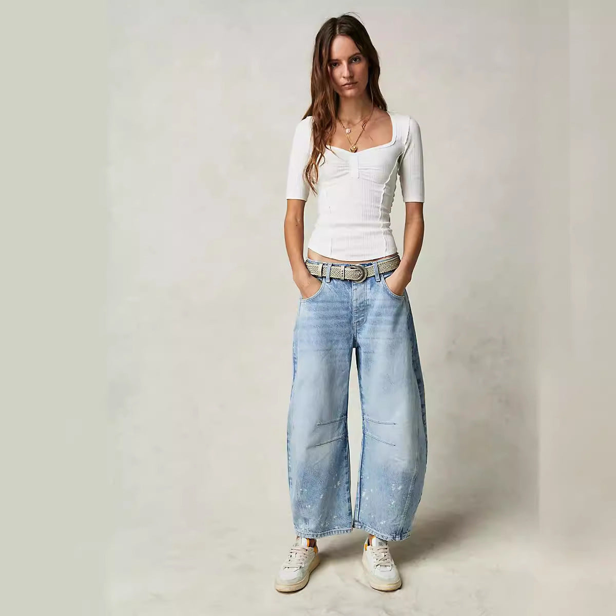 Women Fashion Casual Loose Low Waist Washed Jeans