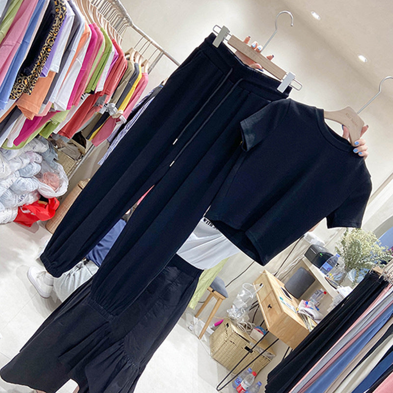 Women Short-Sleeved T-Shirt Top And Casual Sports Pants Two-Piece Set