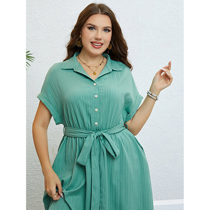 Vestido informal de talla grande con mangas murciélago y botonadura sencilla de color liso para mujer