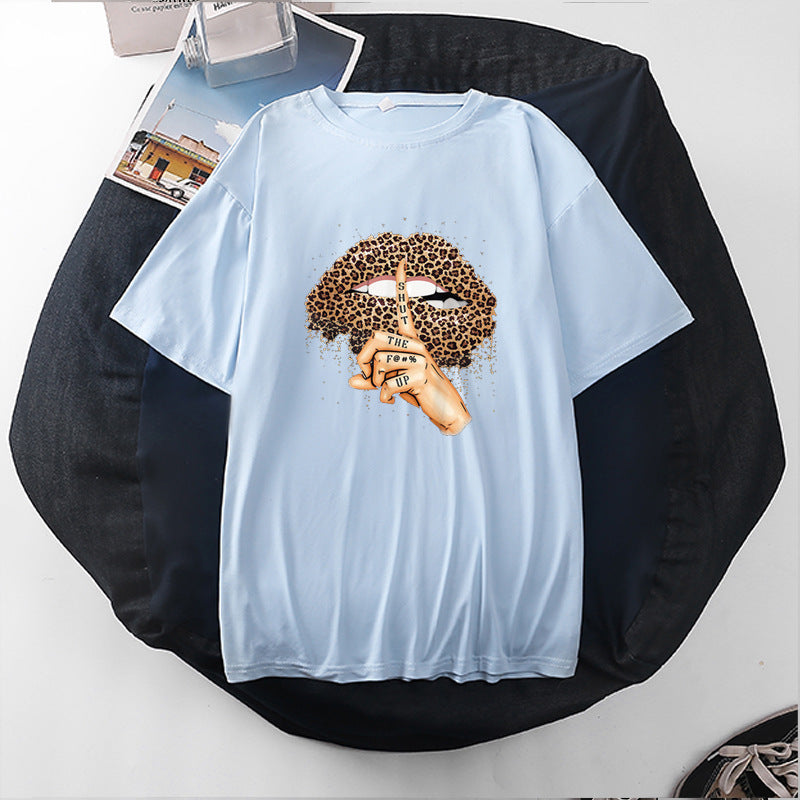 Women Casual Leopard Graphic Printed Short-sleeved Loose Colored T-shirt