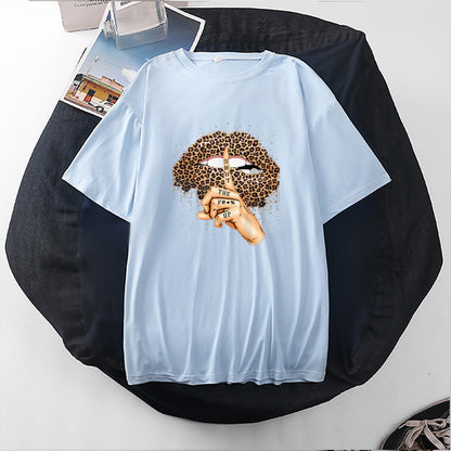 Women Casual Leopard Graphic Printed Short-sleeved Loose Colored T-shirt