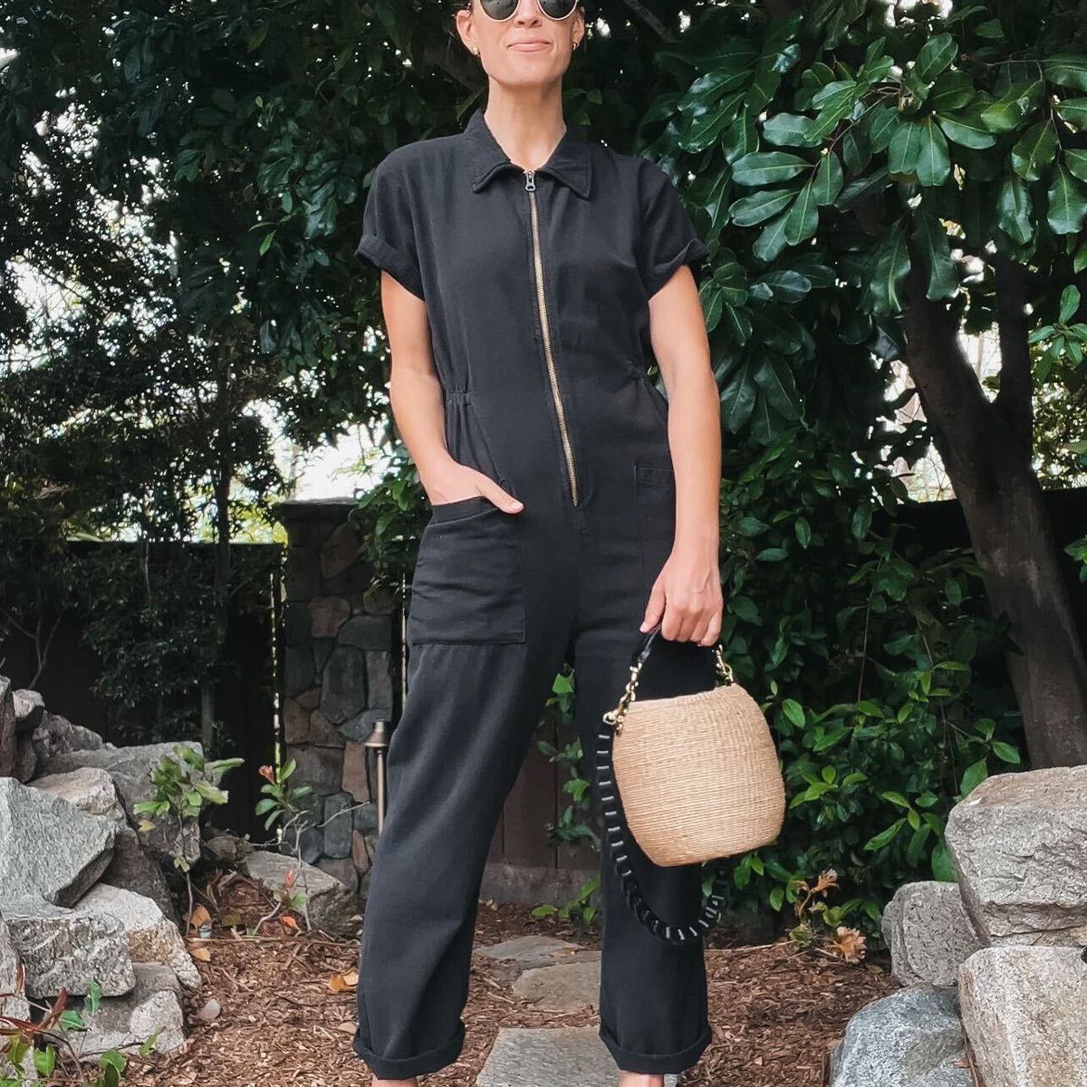 Mono informal de verano con cremallera y solapa de color liso para mujer