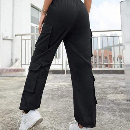 Women Solid Color Elastic High Waist Loose Casual Sports Pants