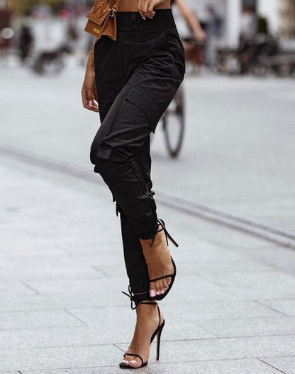 Pantalones cargo deportivos casuales de color sólido a la moda para mujer