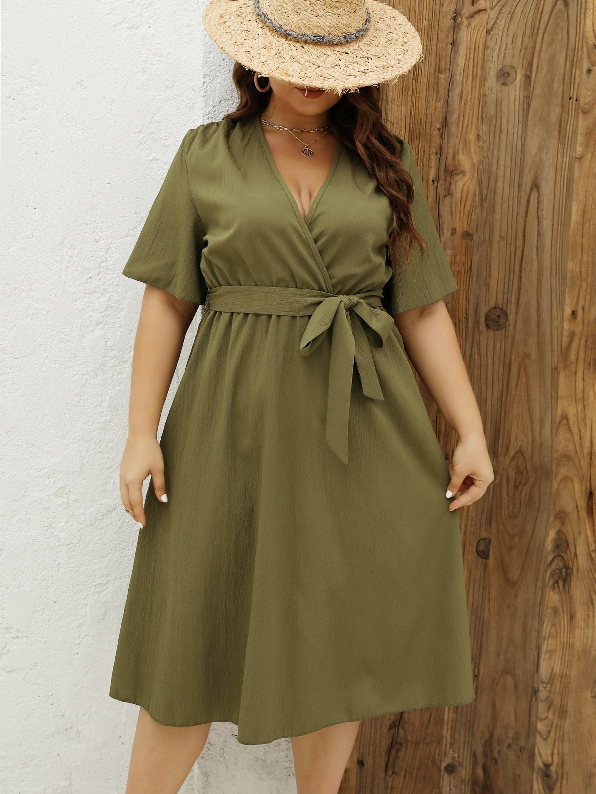 Vestido informal de talla grande con cordones en color liso para mujer