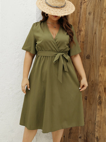 Vestido informal de talla grande con cordones en color liso para mujer