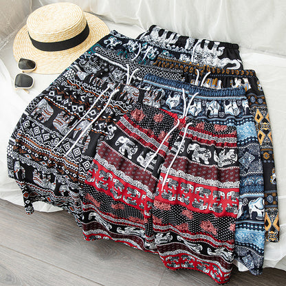 Women Retro Casual Elephant Print Loose Shorts