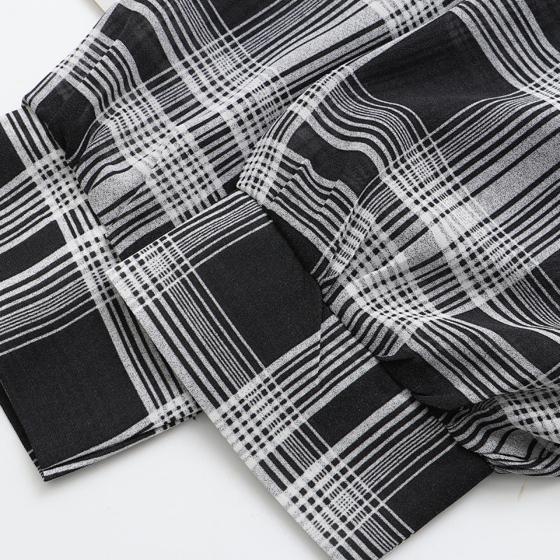 Camisa de gasa de manga larga a cuadros informal de moda de verano para mujer, talla grande