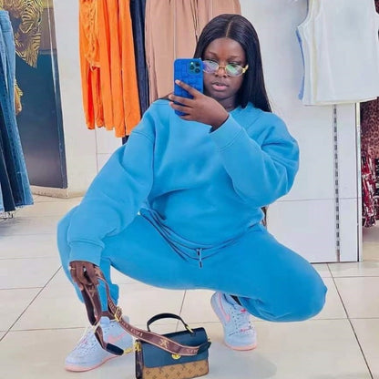 Conjunto deportivo informal de sudadera y pantalón de manga larga para mujer, color liso