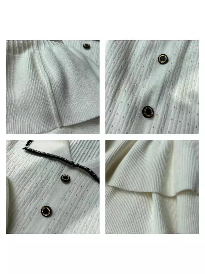 Women Fashion Casual Lapel Button Hole Long Sleeve Knitted Dress