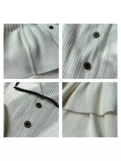 Women Fashion Casual Lapel Button Hole Long Sleeve Knitted Dress