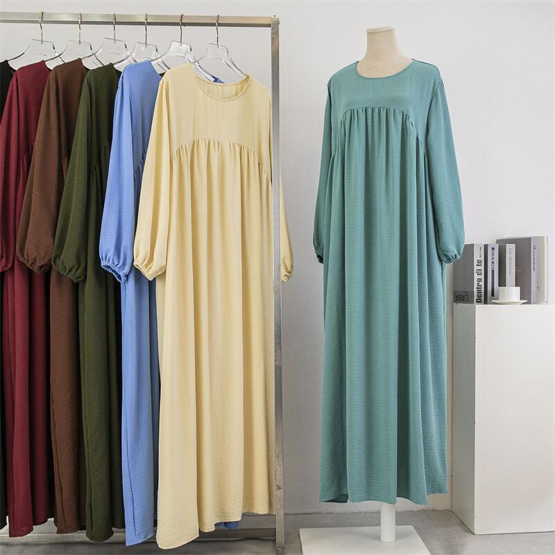 Vestido holgado informal de manga larga de color liso para mujer, talla grande
