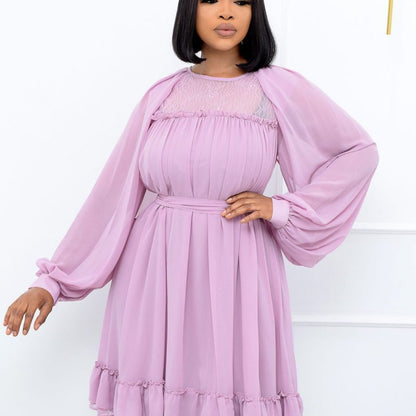 Vestido informal de malla de manga larga para mujer, talla grande, en oferta