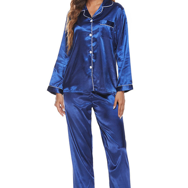 Conjunto de pijama básico informal de una sola botonadura con solapa y bloques de color para mujer