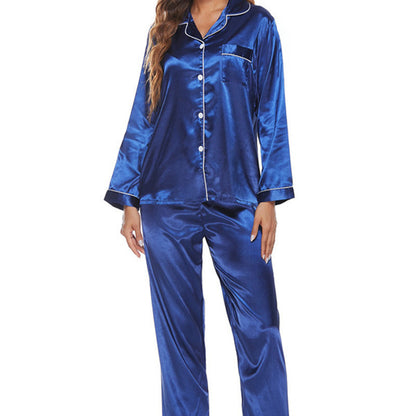 Conjunto de pijama básico informal de una sola botonadura con solapa y bloques de color para mujer
