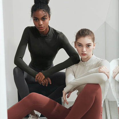 Chaqueta de yoga deportiva informal para mujer, de alta elasticidad, ajustada, con bolsillo y cremallera
