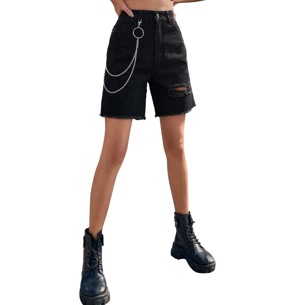 Women Fashion Casual High Waist Loose Ripped Denim Shorts