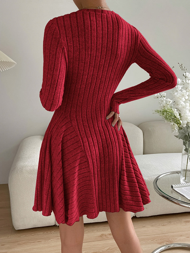 Autumn And Winter Women Knitted Long-Sleeved Casual Dress