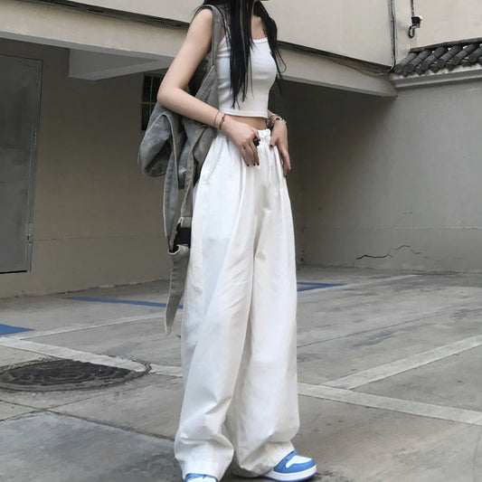 Pantalones casuales holgados de cintura alta a la moda de verano para mujer