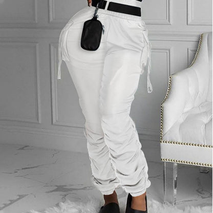 Women Fashion Casual Solid Color High Waist Pleated Pants