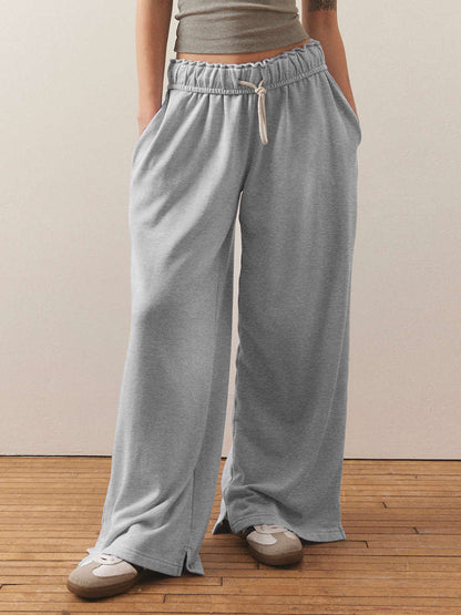 Women Fashion Casual Loose Drawstring Wide Leg Pants