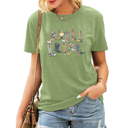 Camiseta vaquera informal de manga corta con cuello redondo para mujer, estilo occidental, de verano