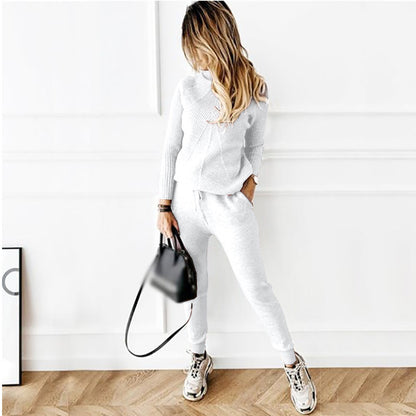 Conjunto de suéter y pantalón de punto de color liso para mujer, informal, de invierno
