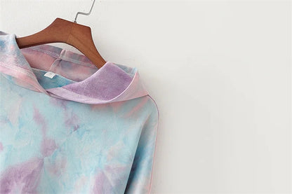 Sudadera con capucha suelta informal con estampado tie-dye para mujer