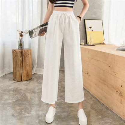 Women'S Fashion Casual Loose High Waist Thin Drape Cropped Pants