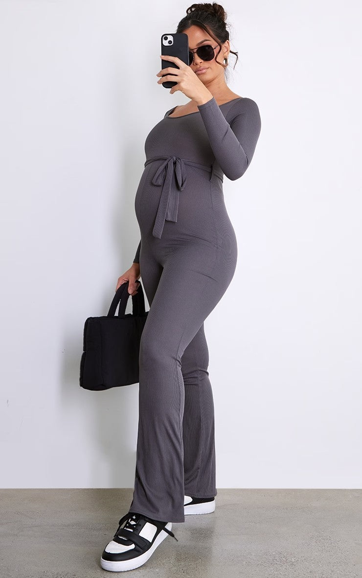 Fashion Casual Pregnant Women Solid Color Long Sleeve Maternity Jumpsuits