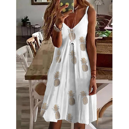 Women'S Casual V-Neck Loose Printed Sling Dress