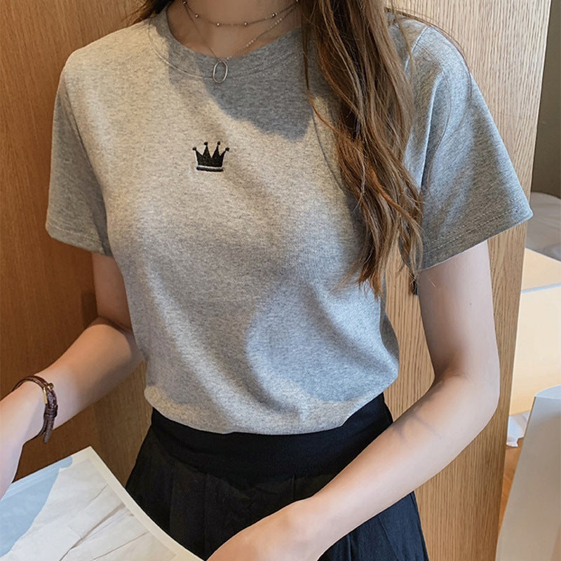 Camiseta informal de manga corta con cuello redondo para mujer