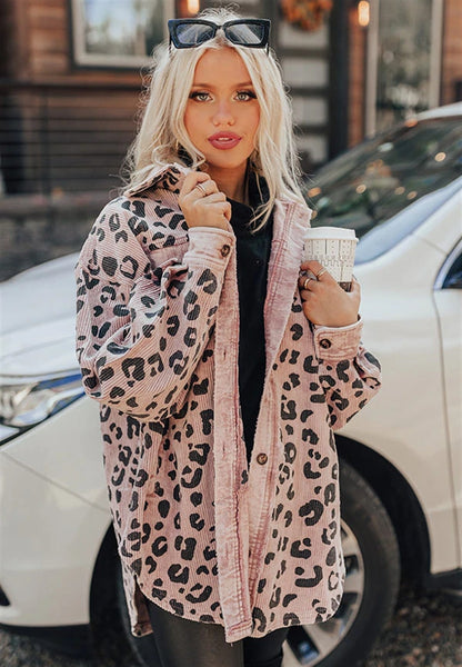 Abrigo de punto con estampado de leopardo informal y elegante para mujer