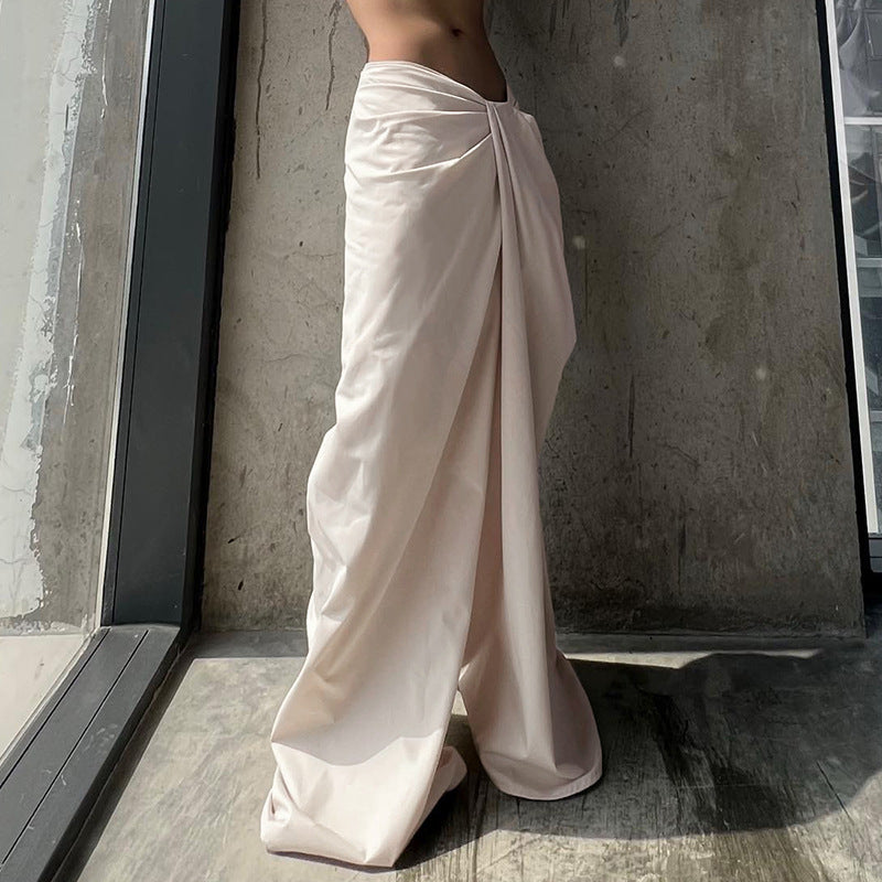 Women Fashion Irregular Kink Low Waist Casual Wide Leg Pants