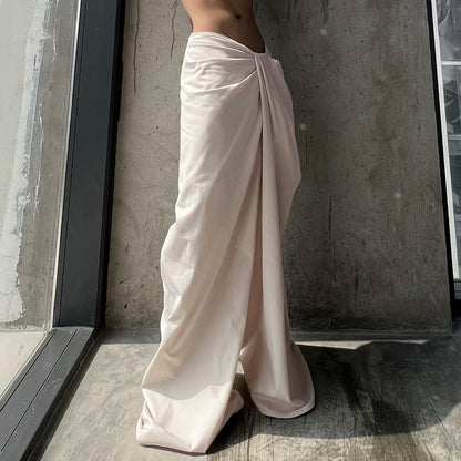 Women Fashion Irregular Kink Low Waist Casual Wide Leg Pants