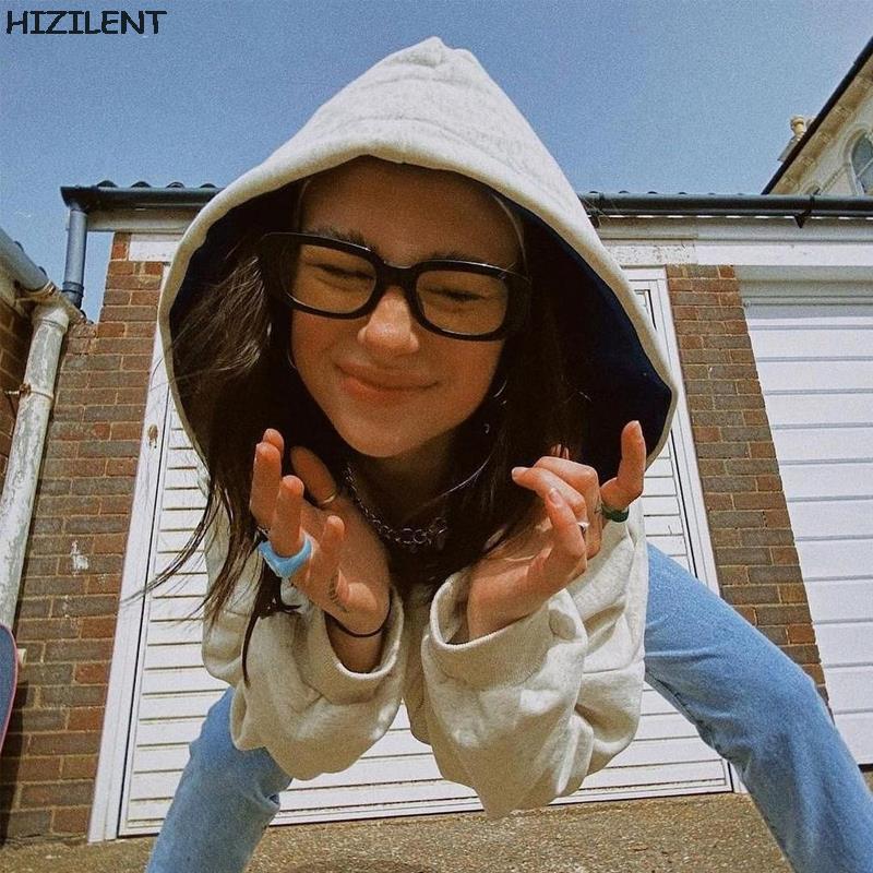 Sudadera con capucha holgada con estampado de letras y contraste de color para mujer