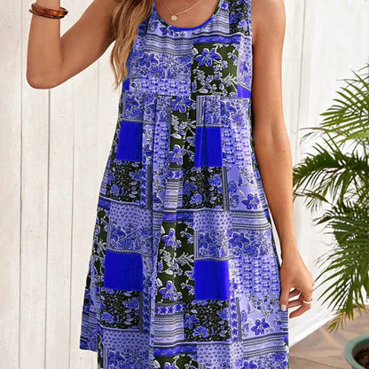 Vestido informal sin mangas con estampado floral a la moda de verano para mujer
