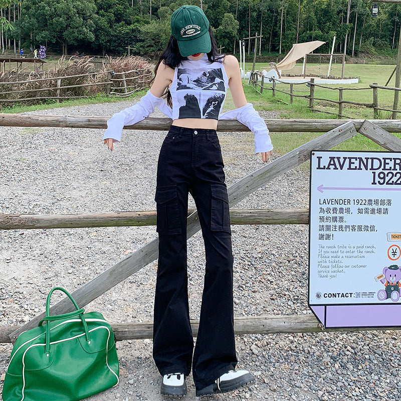 Women Fashion Casual High Waist Slim Cargo Pants