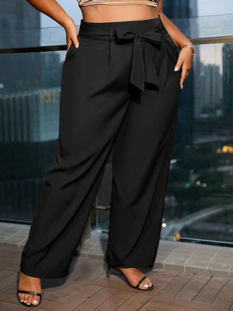 Women Summer Casual Plus Size Solid Color Wide Leg Pants