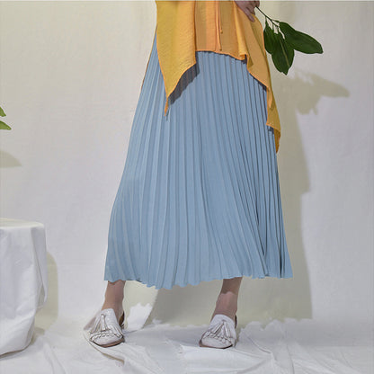 Falda larga plisada vintage para mujer, informal, de cintura alta