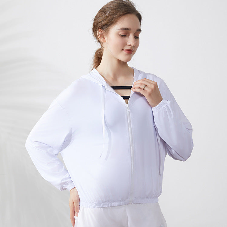 Women Fashion Casual Sunscreen Long Sleeve Hooded Sports Top