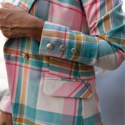 Blazer informal de manga larga a cuadros multicolor para mujer