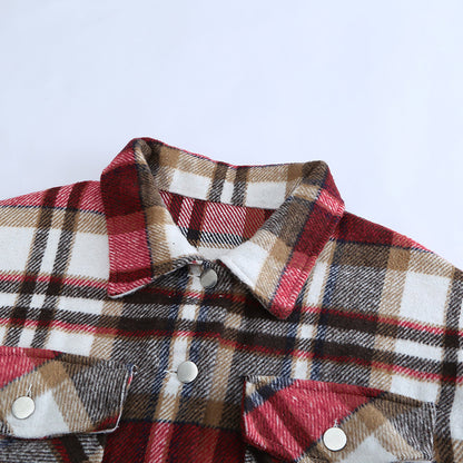 Abrigo informal con solapa y estampado a cuadros para mujer, otoño e invierno