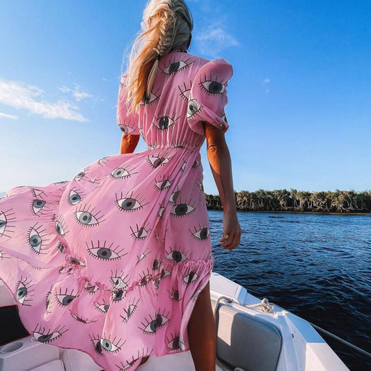 Traje de baño bohemio informal para mujer, para vacaciones, con diseño de mal de ojo